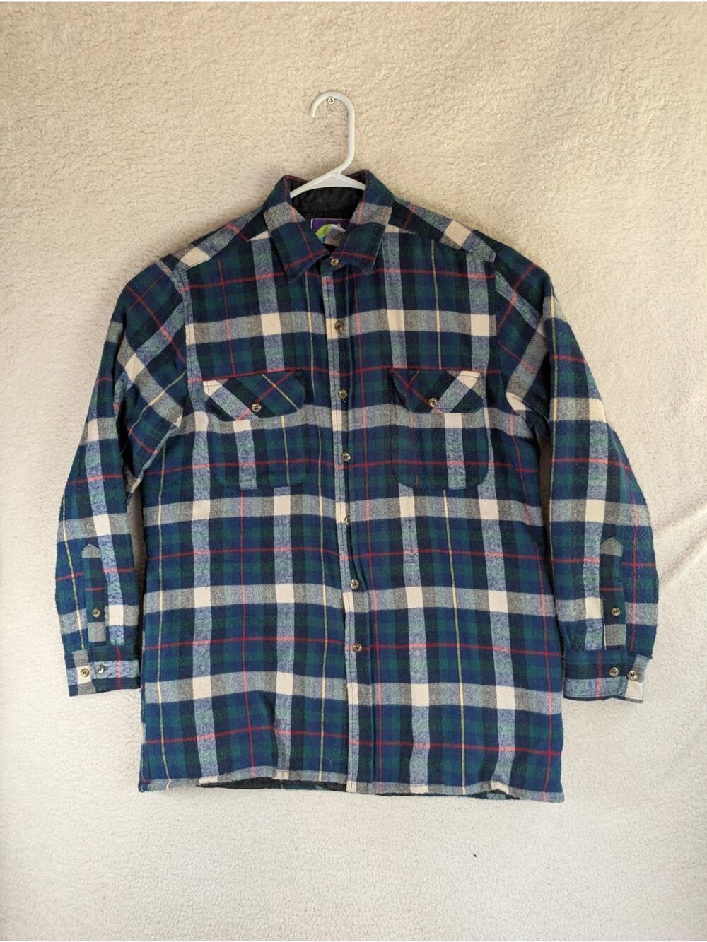 Vintage Northcrest Flannel Shacket Mens Medium Blue Wool Blend Quilted Lining